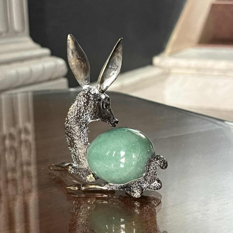 REGA, Arte del Quarzo, sculpture d'un faon, bronze argente´ & quartz, style "Glamour Seventies" 1960s