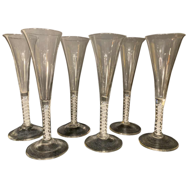 Verreries Zoude 18th century Series of 6 glasses glass inclusion spiral filigree
