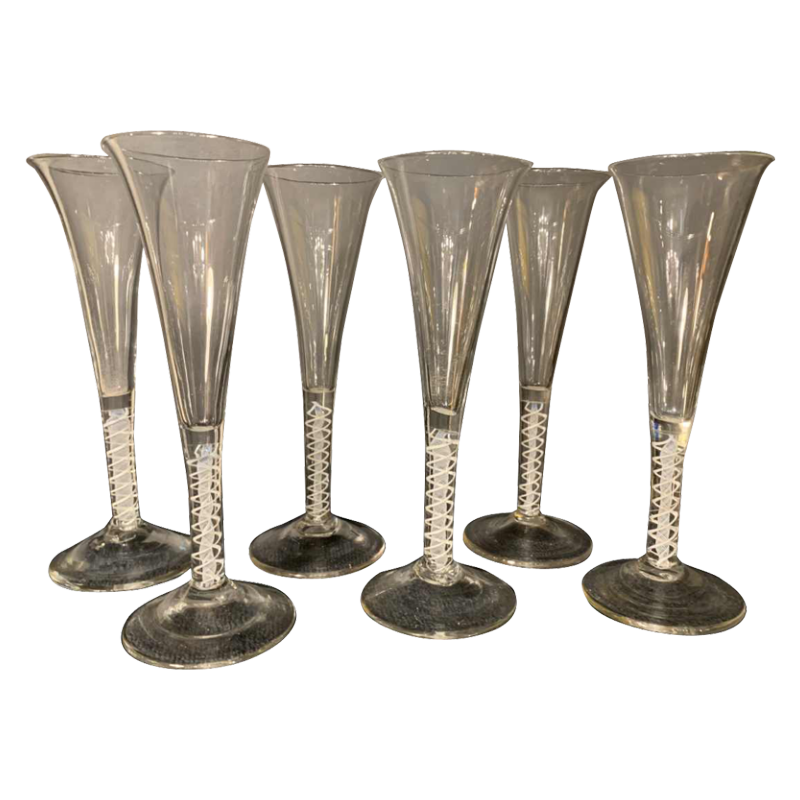Verreries Zoude 18ème siècle Série de 6 verres verre inclusion filigrane spirale