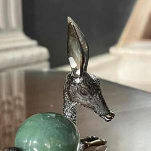 REGA, Arte del Quarzo, sculpture d'un faon, bronze argente´ & quartz, style "Glamour Seventies" 1960s