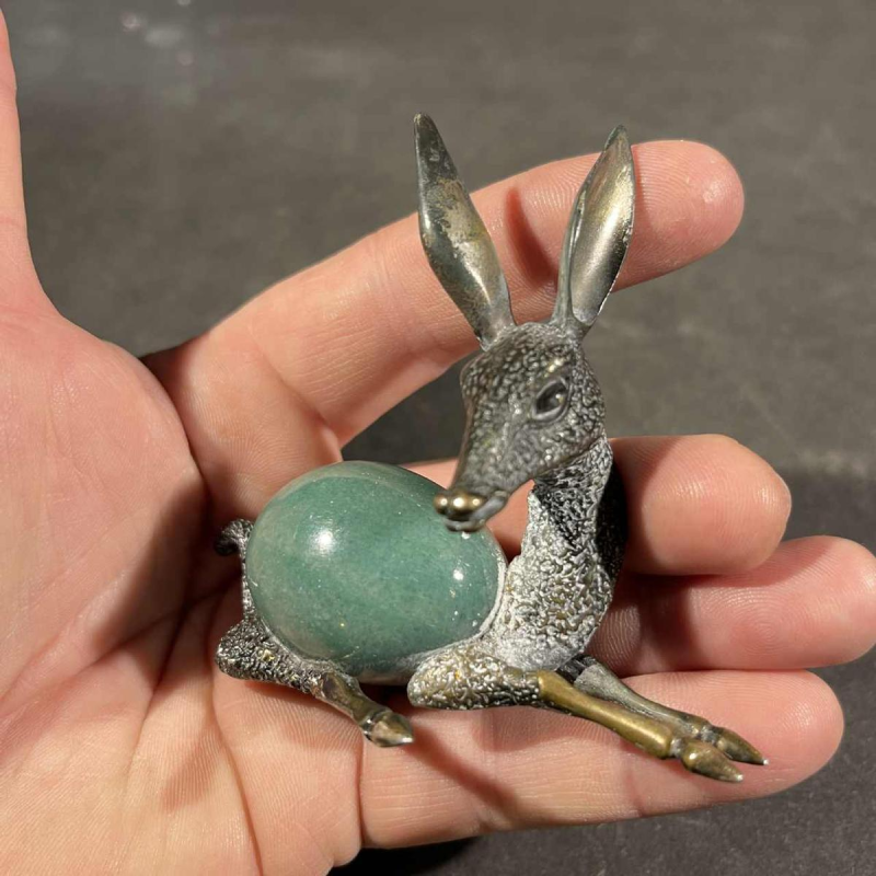 REGA, Arte del Quarzo, sculpture d'un faon, bronze argente´ & quartz, style "Glamour Seventies" 1960s