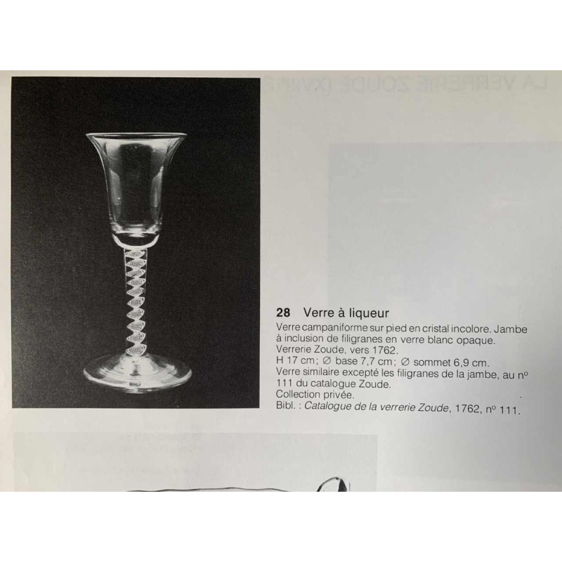 Verreries Zoude 18ème siècle Série de 6 verres verre inclusion filigrane spirale