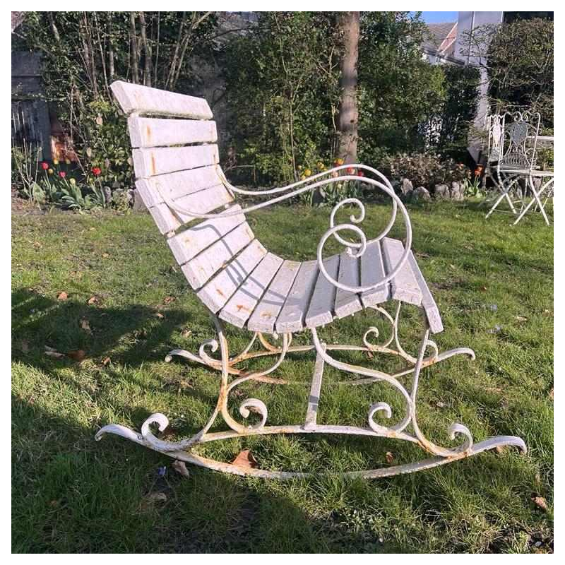 Fauteuil de jardin à bascule en fer forgé à enroulement, fin XIXe s