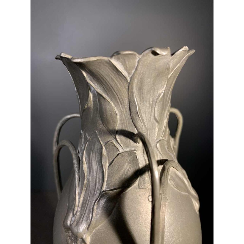 HUGO LEVEN for Kayserzinn - Art Nouveau floral pewter vase N° 4299, 1900s