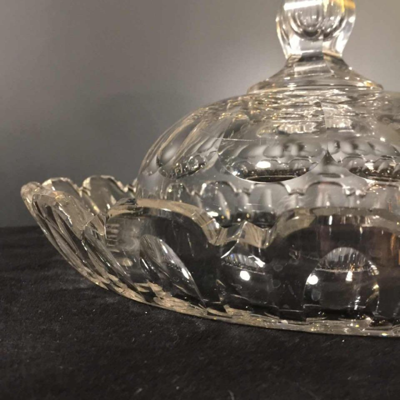 Val Saint Lambert, grand centre de table / coupe à fruits, cristal taillé, 1880