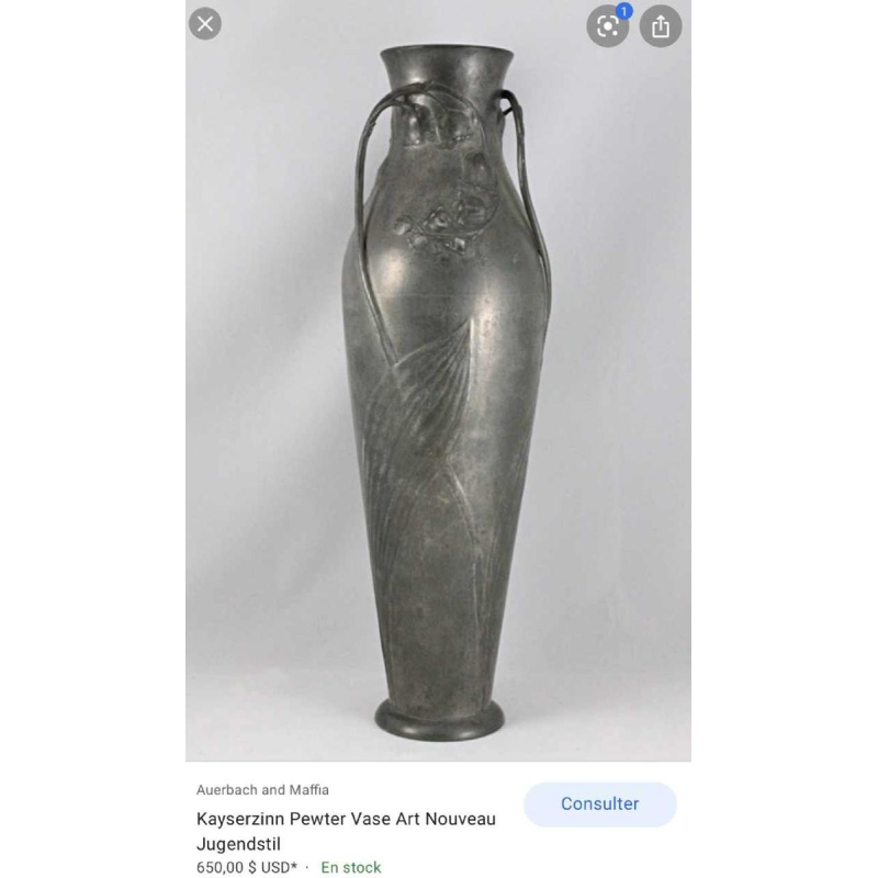 HUGO LEVEN for Kayserzinn - Art Nouveau floral pewter vase N° 4299, 1900s
