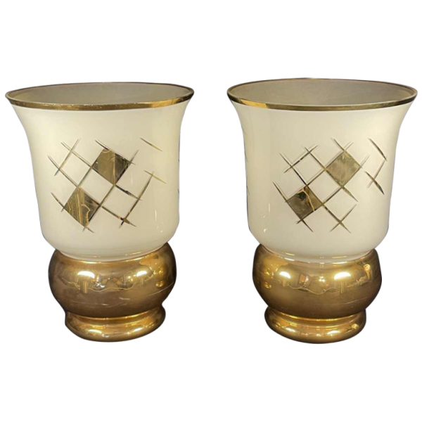 Verreries de Laeken, Paire de Vases, Verre Sablé Doré Art Déco, ca 1935