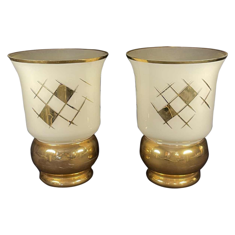 Verreries de Laeken, Paire de Vases, Verre Sablé Doré Art Déco, ca 1935