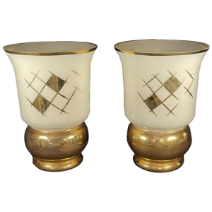 Verreries de Laken, Paar vazen, Art Deco goudgezandstraald glas, ca 1935