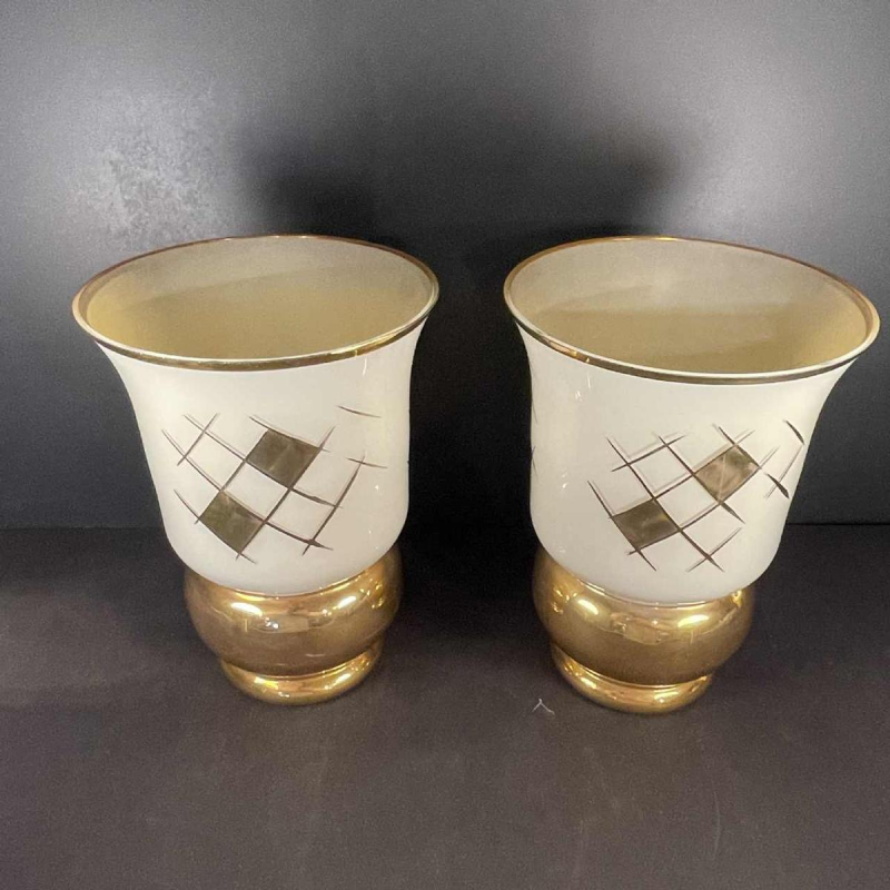 Verreries de Laeken, Paire de Vases, Verre Sablé Doré Art Déco, ca 1935