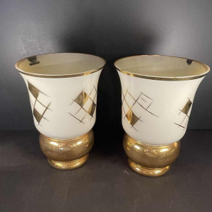 Verreries de Laeken, Paire de Vases, Verre Sablé Doré Art Déco, ca 1935