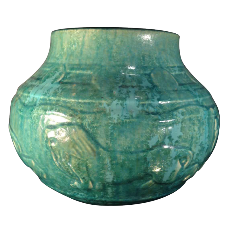 Roger Guérin, rare Art Deco vase with lions, Bouffioulx stoneware, circa 1930