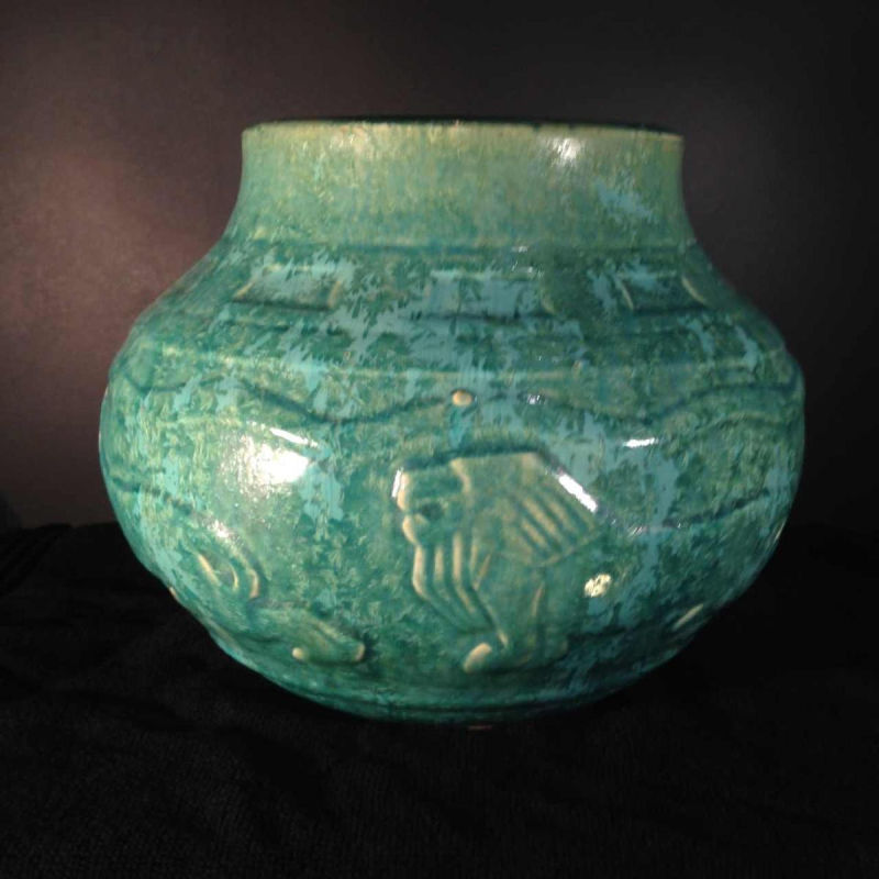 Roger Guérin, rare Art Deco vase with lions, Bouffioulx stoneware, circa 1930