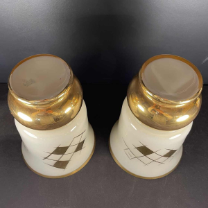 Verreries de Laken, Paar vazen, Art Deco goudgezandstraald glas, ca 1935