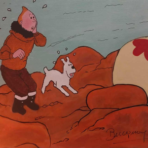 Jan Bucquoy “ Het seksuele leven van Kuifje“ verhoogde canvasprint gesigneerd