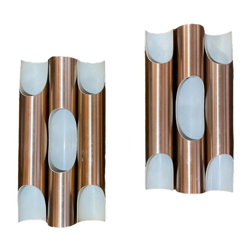 Maija Liisa Komulainen / Raak pair of FUGA sconces in copper gold aluminium 1970