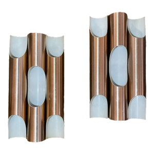 Maija Liisa Komulainen / Raak pair of FUGA sconces in copper gold aluminium 1970