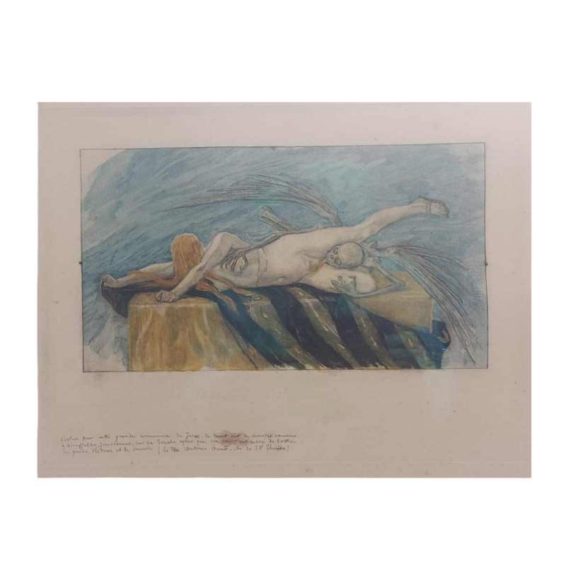 Félicien Rops “L'Agonie“ gravure érotique rehaussée, édité par G. Pellet en 1896
