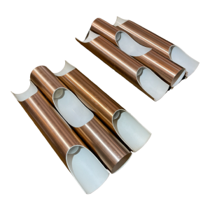 Maija Liisa Komulainen / Raak pair of FUGA sconces in copper gold aluminium 1970