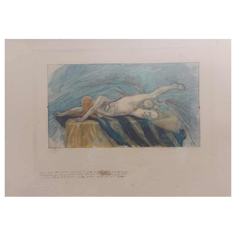 Félicien Rops “L'Agonie“ gravure érotique rehaussée, édité par G. Pellet en 1896