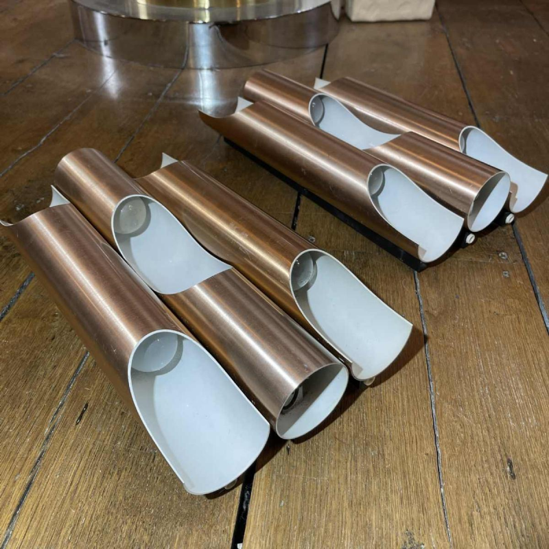 Maija Liisa Komulainen / Raak pair of FUGA sconces in copper gold aluminium 1970