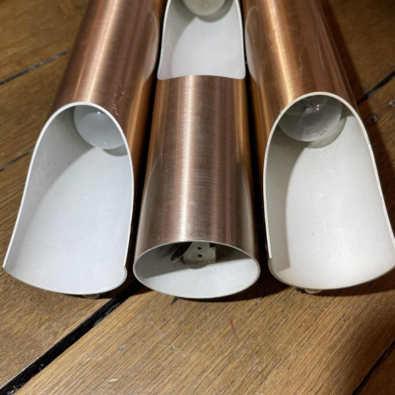 Maija Liisa Komulainen / Raak pair of FUGA sconces in copper gold aluminium 1970