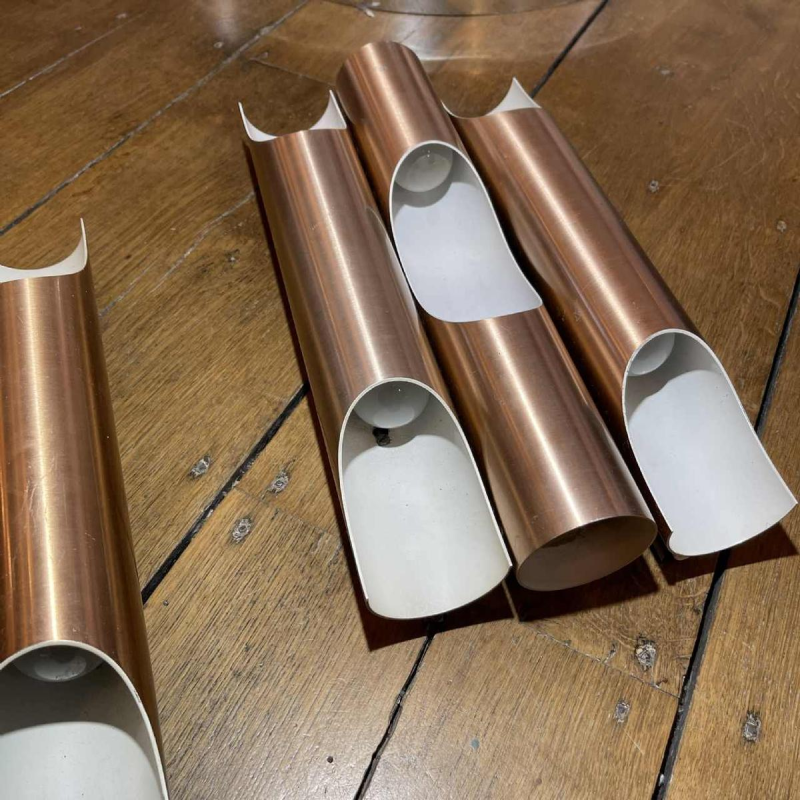 Maija Liisa Komulainen / Raak pair of FUGA sconces in copper gold aluminium 1970