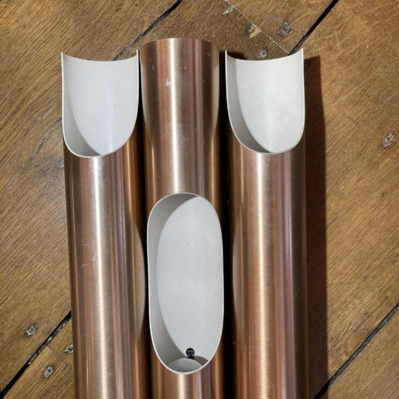 Maija Liisa Komulainen / Raak, paar FUGA kandelaars, koper goud aluminium, 1970