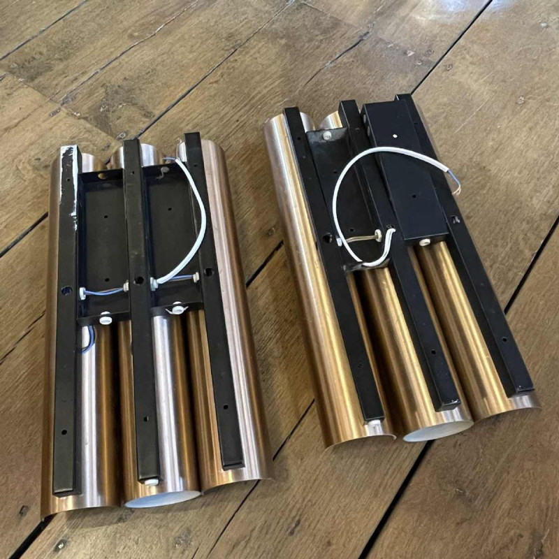 Maija Liisa Komulainen / Raak pair of FUGA sconces in copper gold aluminium 1970