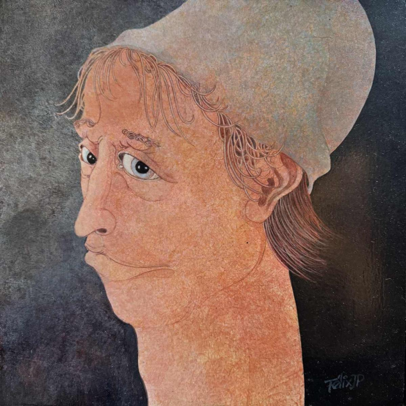 Jean-Pierre FELIX « L’homme au bonnet » tableau huile sur panneau