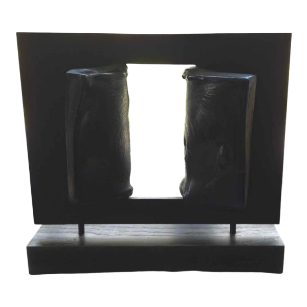 André Bucher, abstract sculptuur, gesmolten lava op staal, ca 1990