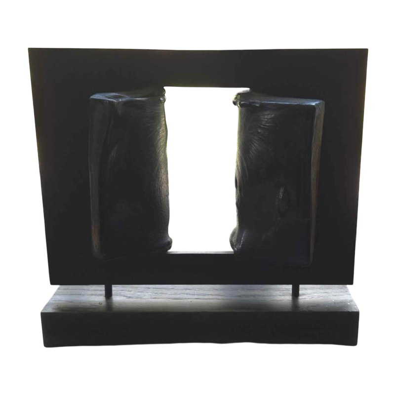 André Bucher, sculpture abstraite, lave en fusion sur acier, ca 1990