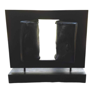 André Bucher, abstract sculptuur, gesmolten lava op staal, ca 1990