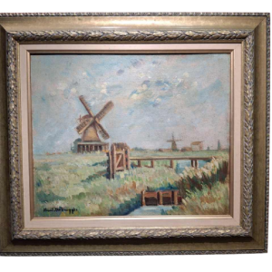 Charles Verbrugghe, Moulins in a landscape, peinting oil on canvas, early 20th century
