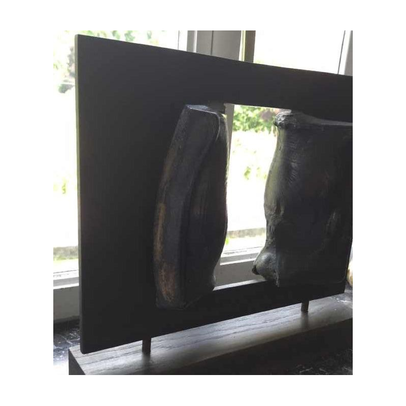 André Bucher, sculpture abstraite, lave en fusion sur acier, ca 1990