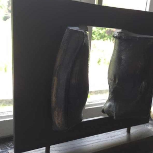 André Bucher, abstract sculpture, molten lava on steel, ca 1990