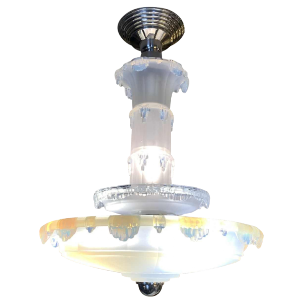 Jean Gauthier for EZAN Rare Chandelier 'Cascade' Opalescent Glass Art Deco 1930s
