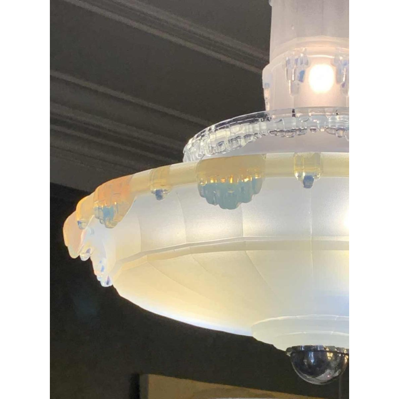 Jean Gauthier pour EZAN Rare Lustre ' Cascade ' Verre Opalescent Art Déco 1930s