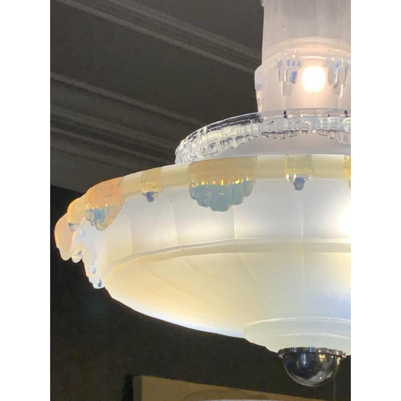 Jean Gauthier for EZAN Rare Chandelier 'Cascade' Opalescent Glass Art Deco 1930s