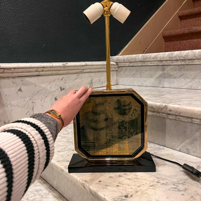 GEORGES MATHIAS pour MAHO, Lampe à poser, Hollywood regency, ca 1970