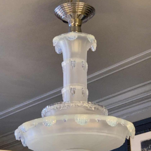 Jean Gauthier for EZAN Rare Chandelier 'Cascade' Opalescent Glass Art Deco 1930s