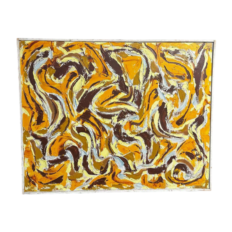 Léopold Plomteux, huile sur toile, tableau abstrait, 1989