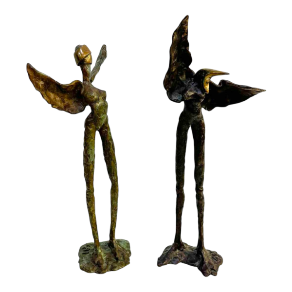 Georges Ayvayan, couple de sculptures expressionnistes / surréalistes en bronze, 1993