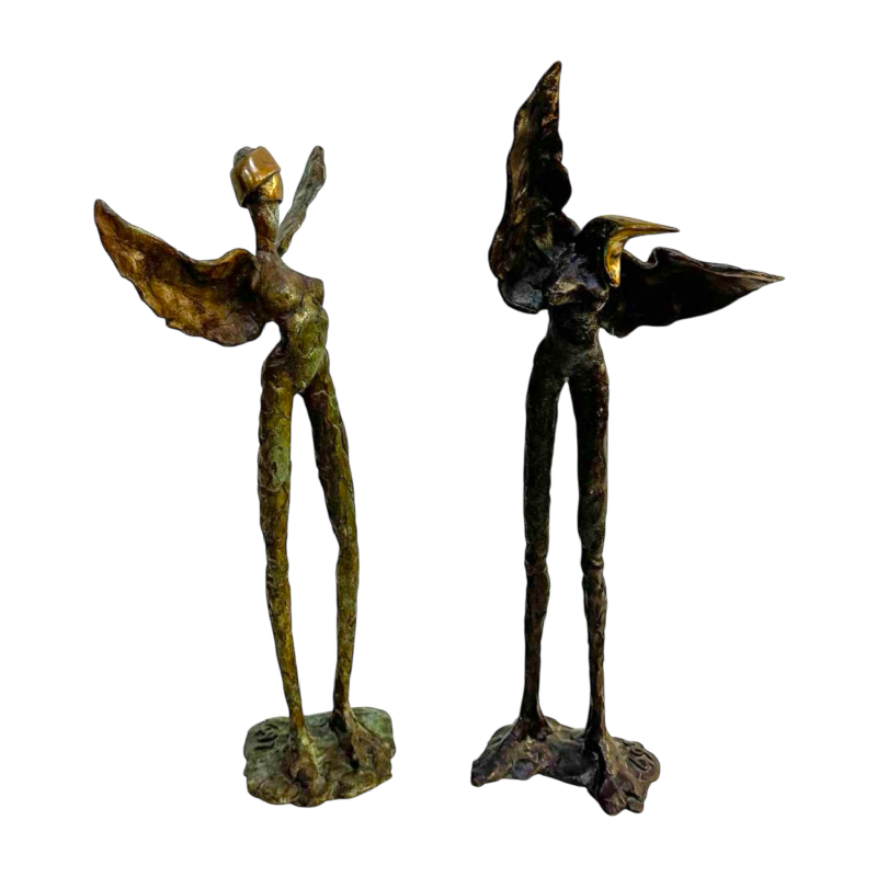 Georges Ayvayan, paar expressionistische/surrealistische bronzen standbeelden, 1993
