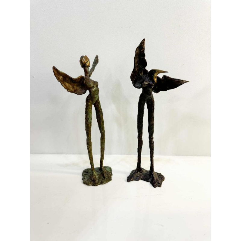 Georges Ayvayan, couple de sculptures expressionnistes / surréalistes en bronze, 1993