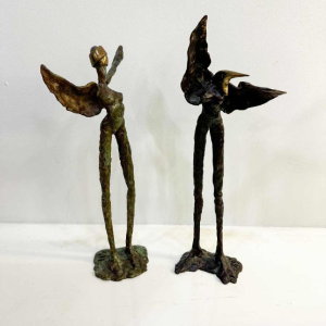 Georges Ayvayan, couple de sculptures expressionnistes / surréalistes en bronze, 1993