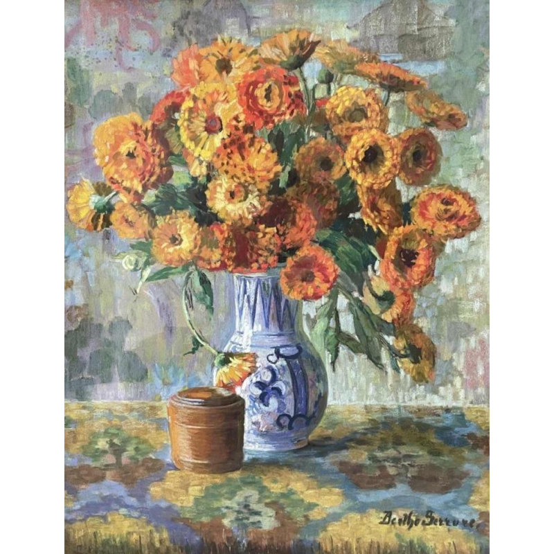 Berthe SERRURE (1891-1985) « Bouquet de fleurs » technique mixte 60x50 cm