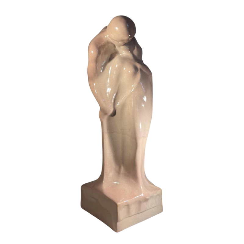 CRIS AGTERBERG / ROGER GUERIN 'The Kiss' sculpture, embracing couple, Art Deco cracked ceramic, Bouffioulx ca. 1940