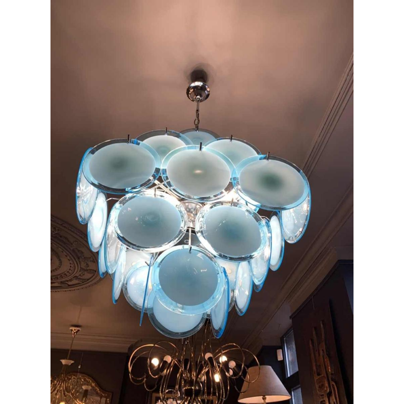 Gino Vistosi (Murano), Blue Design Chandelier, 36 glass disc plates, circa 1960