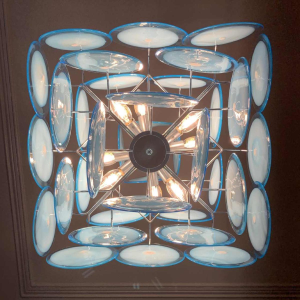 Gino Vistosi (Murano), Lustre Design bleu, 36 plaques disques verre, circa 1960